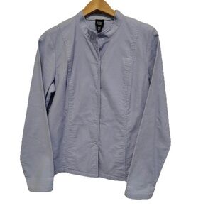 Eileen Fisher Baby Blue Button Up Jacket Mandarin Collar Embroidered Women M